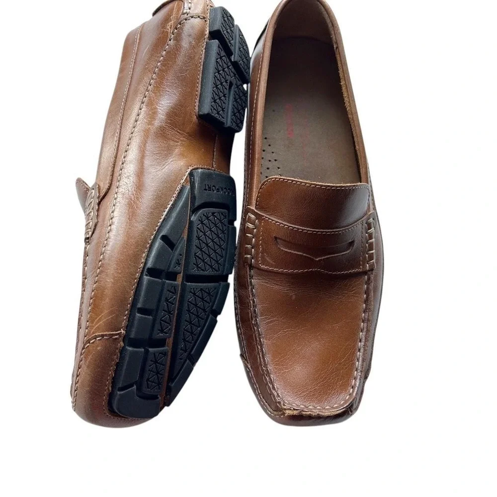 Men's Size 9 Brown Leather Slip On Shoes Loafers Rockport
